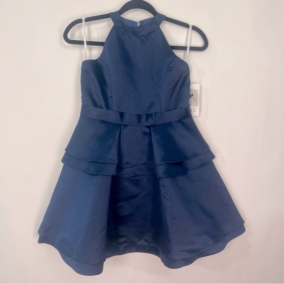 Girls Navy Halter Ruffle Dress Sz 14 NWT - Picture 1 of 6
